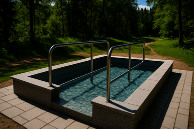 Ein Wassertretbecken in einem Park