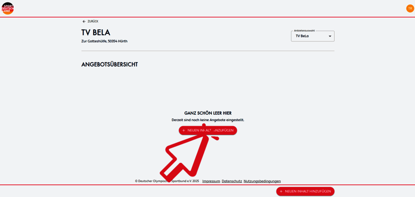 Ansicht der Seite ohne Inhalte