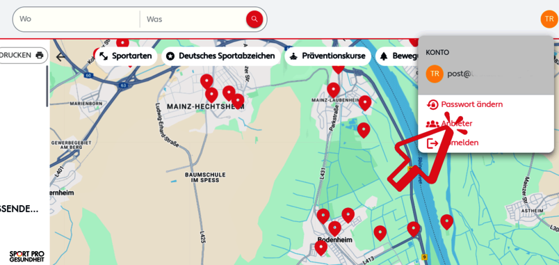 Darstellung der BeLa mit Auswahl des Anbieters