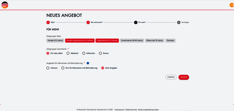 Seite 4 des Formulars zum Anlegen eines Angebotes