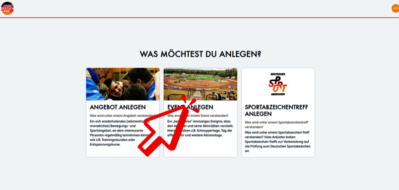 Auswahl Event anlegen